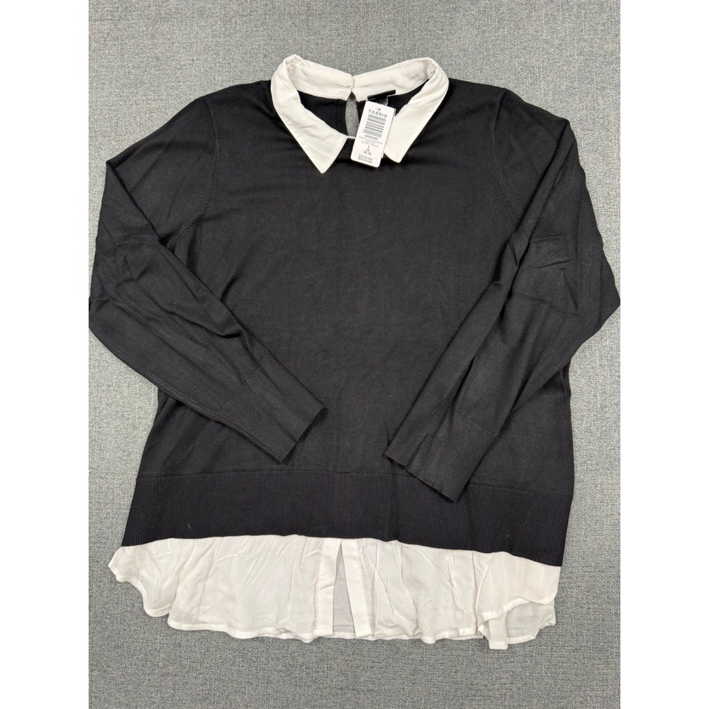 Torrid Sexy Yarn Fitted Pullover Collared Two-Fer Sweater Black 2X 18-20 NEW